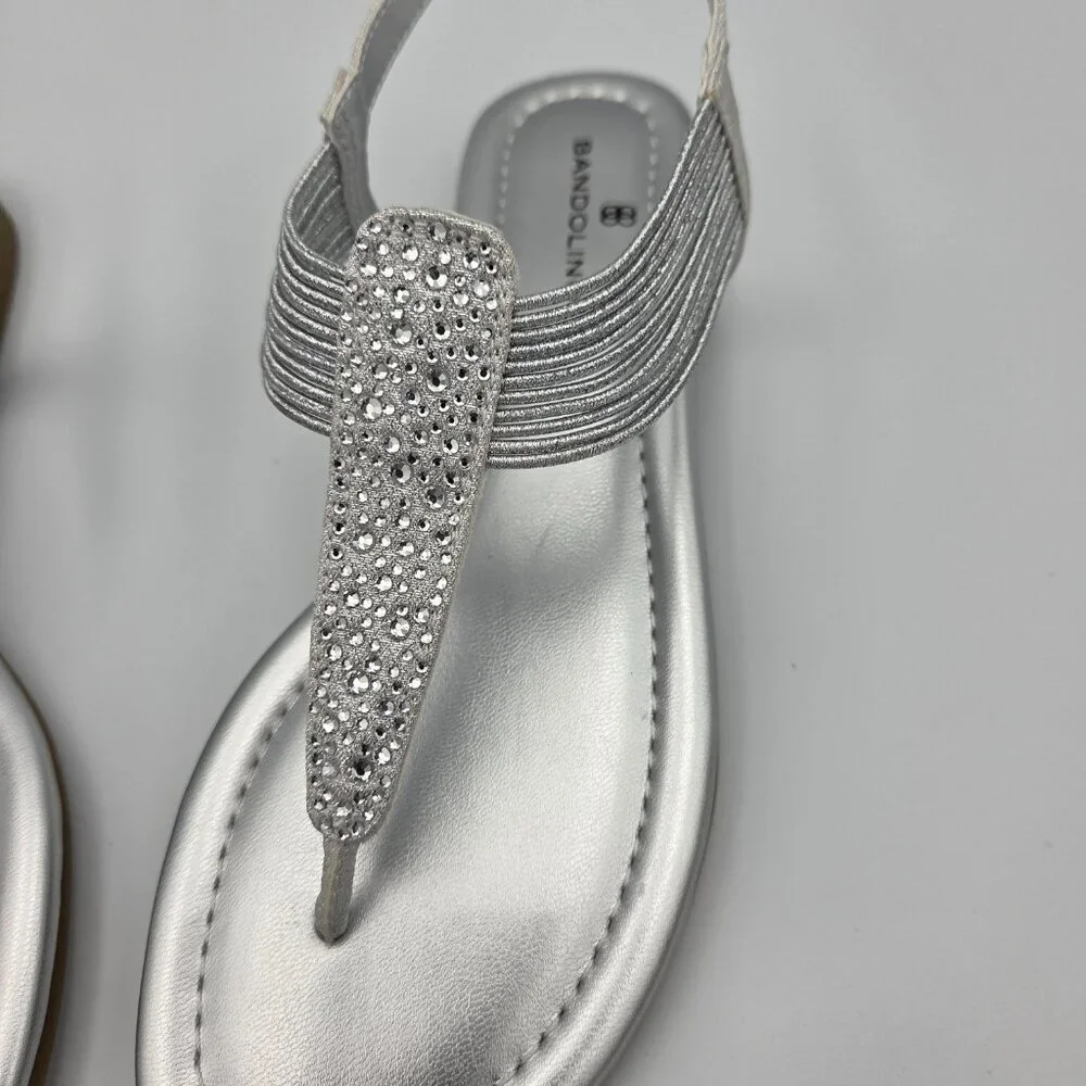 Bandolino 6M Silver Multi Fabric Glistening Sandals w/Ankle Strap - Picture 2 of 4
